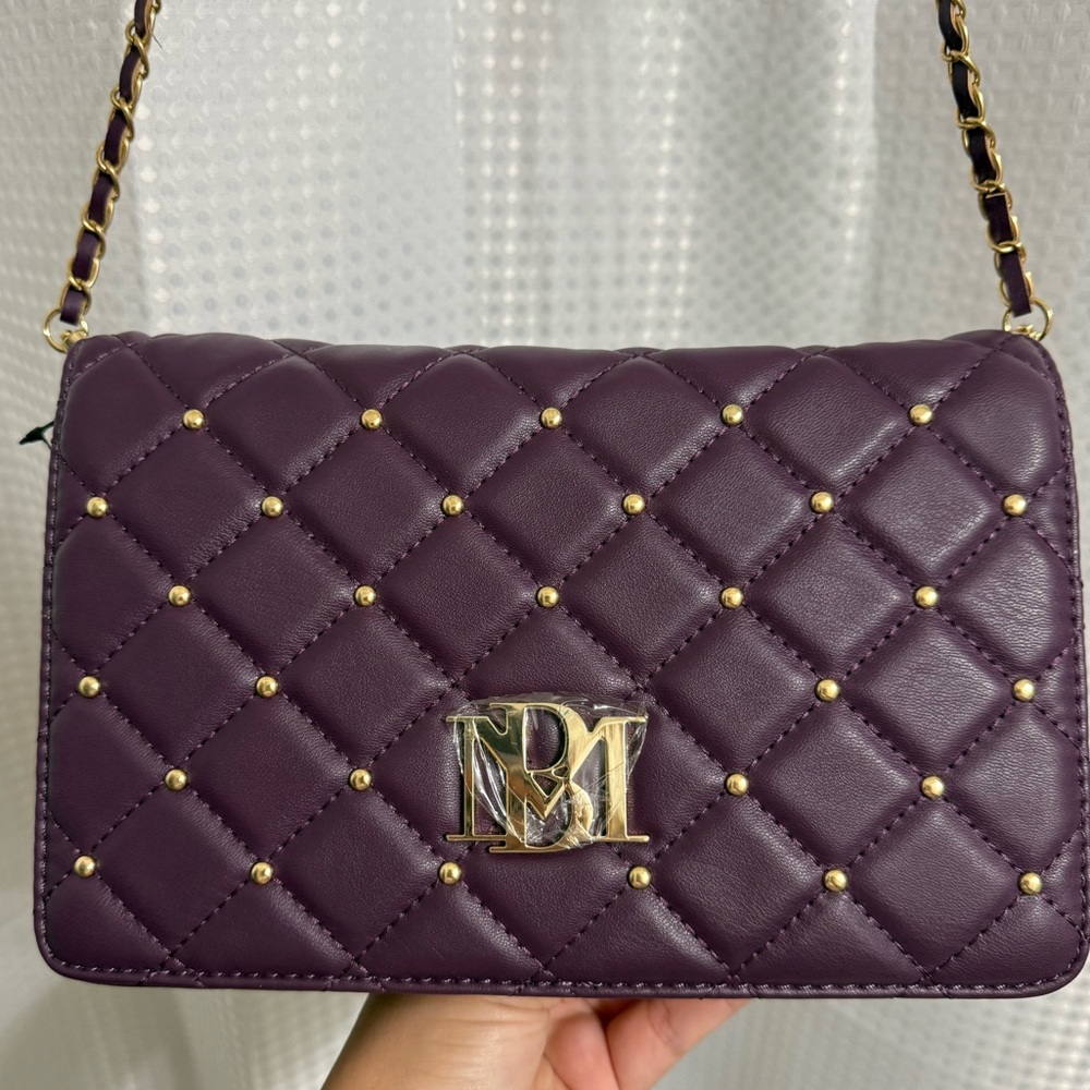 Badgley Mischka Quilted Plum Crossbody with Gold Chain